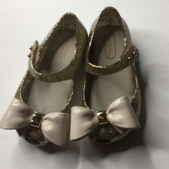Mini Melissa gold glitter Ultragirl bow jelly flat - Picture 1 of 8